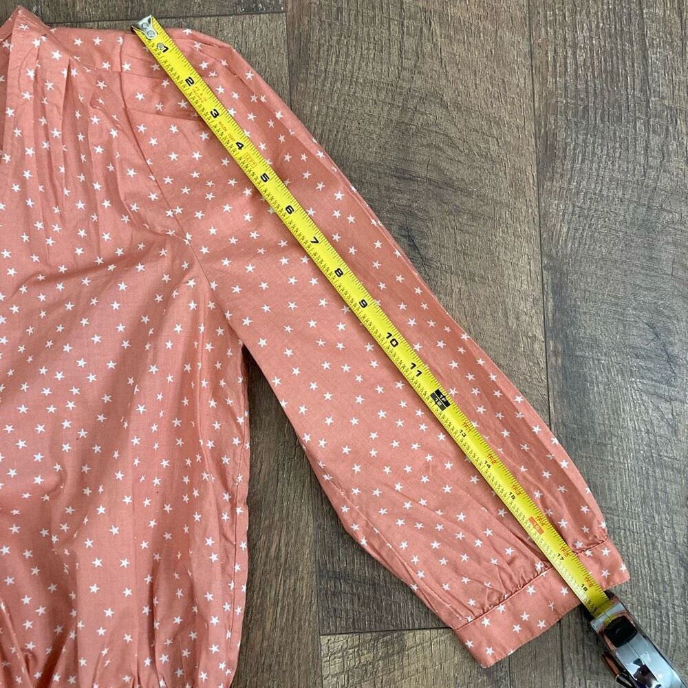 Madewell Star Scatter Wrap Top Peach Blush 100% Cotton 3/4 Sleeve Tie Waist XS - Picture 6 of 10